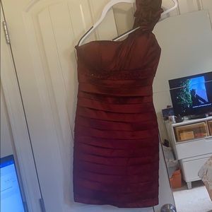 Red one shoulder party dress